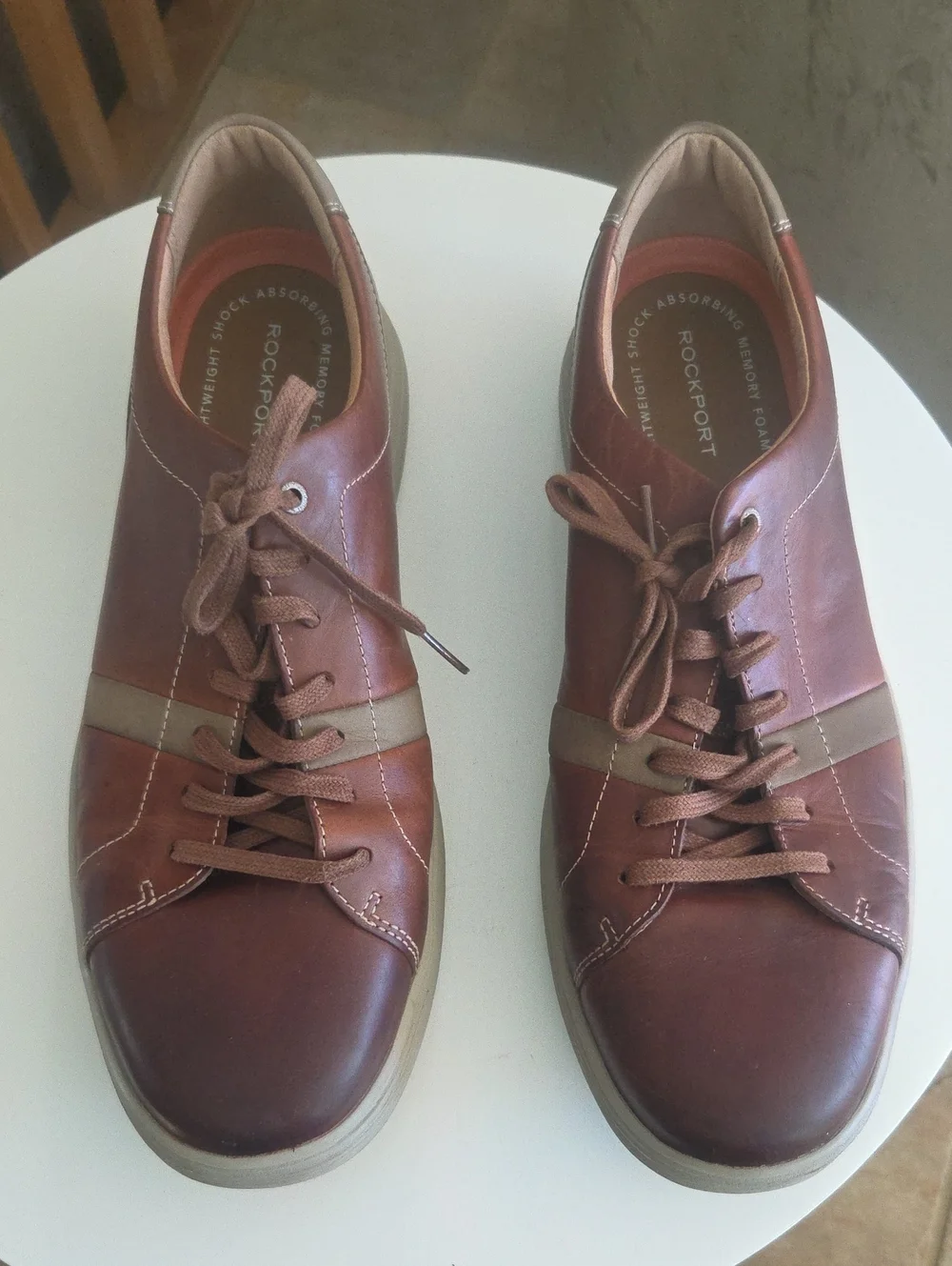 Rockport Brown Leather Lace-Up Slip-Ons with Tan Accent